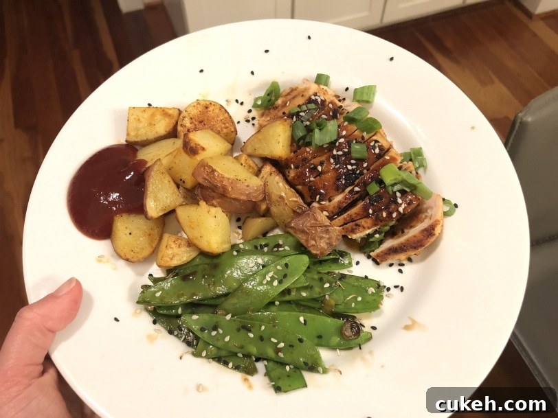 chicken with roasted potatoes and snap peas