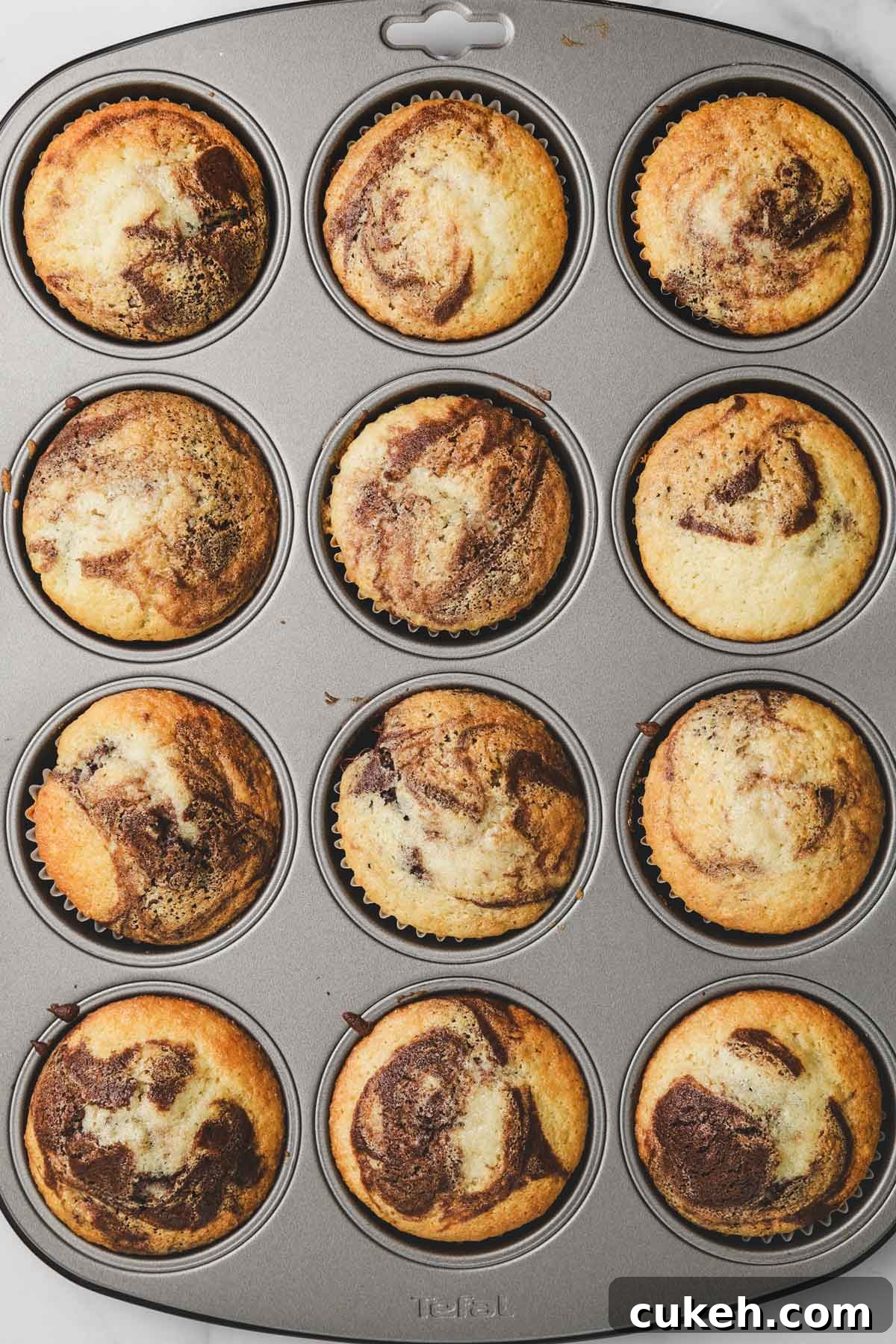 Marble Cupcakes Recipe: Swirled Chocolate-Vanilla Cupcakes 8 baked chocolate marble cupcakes in cupcake pan