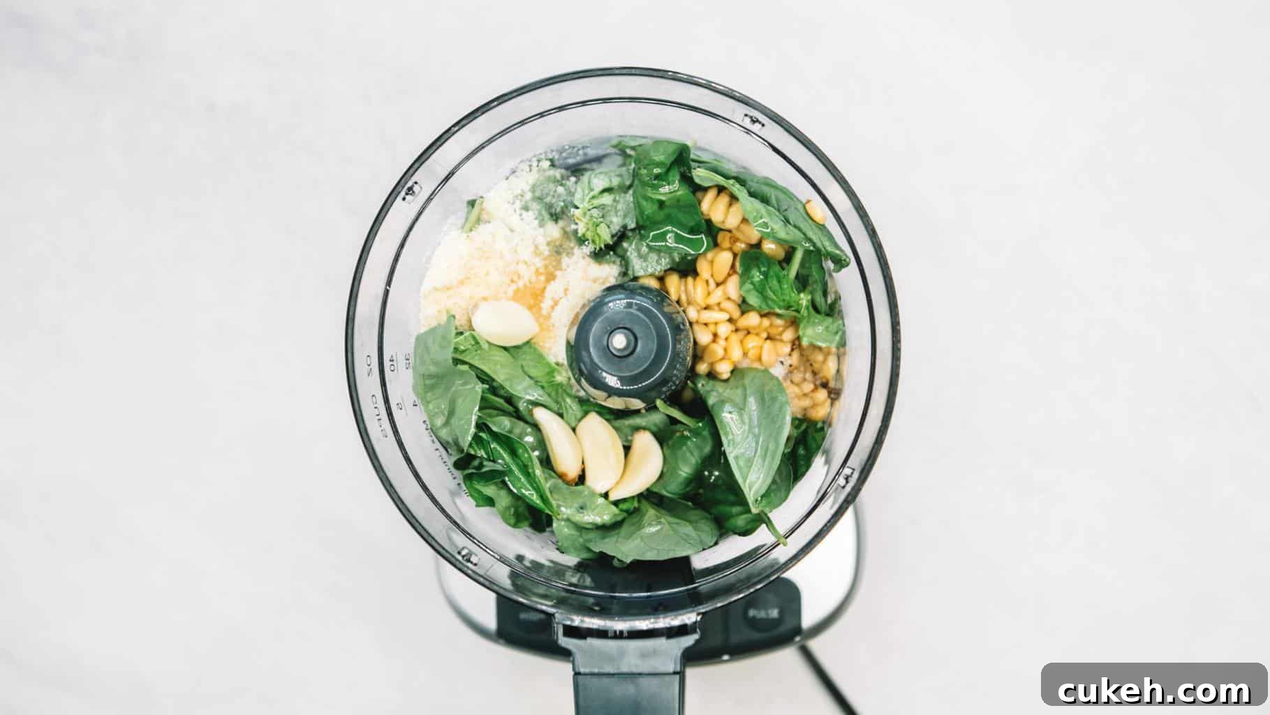 How to make Pesto ingredients in the bowl of a food processor