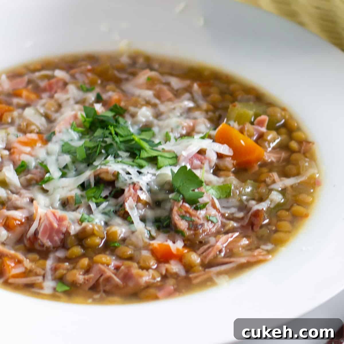 A close up picture of a bowl of soup.