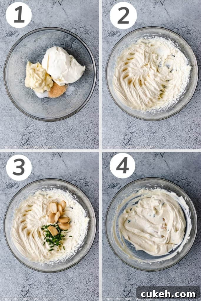 Collage style photo of how to make garlic dip.