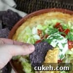 Chicken Enchilada Dip, an easy homemade Mexican inspired appetizer or snack. Delicious Super Bowl food! SnappyGourmet.com