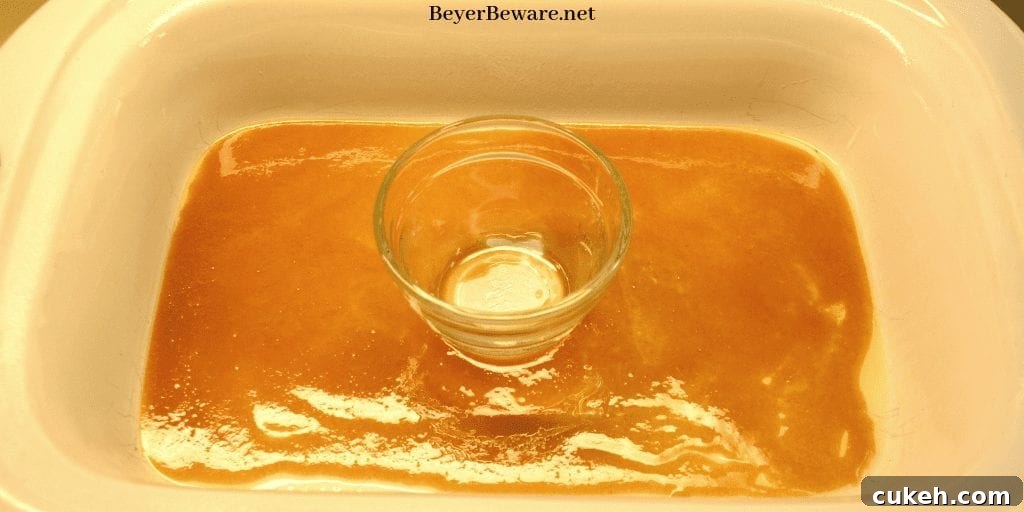 Place a small bowl in the center of the crock pot with the icing container inside.