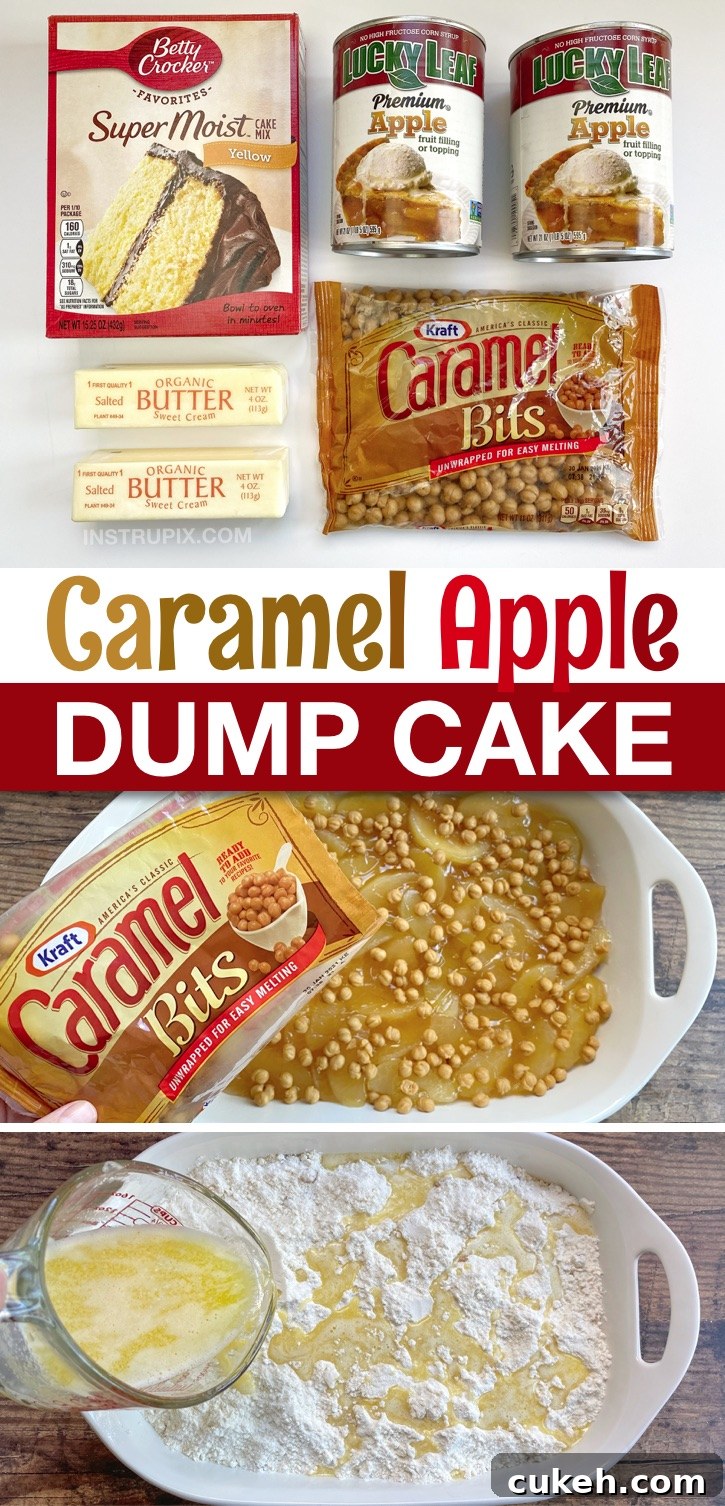 Caramel Apple Cobbler Dump Cake served warm with ice cream.