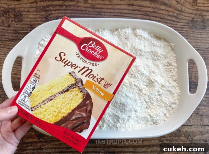 Cover with dry cake mix.