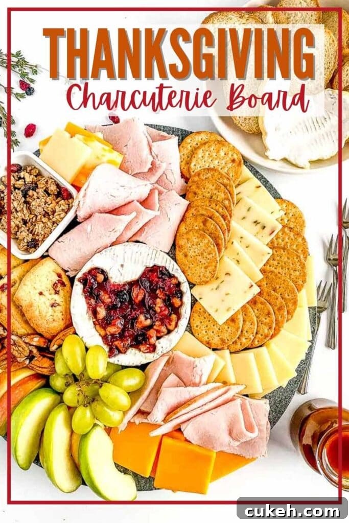 Thanksgiving Charcuterie Board Ideas for a Festive Spread 6 top shot of a thanksgiving charcuterie board with text overlay