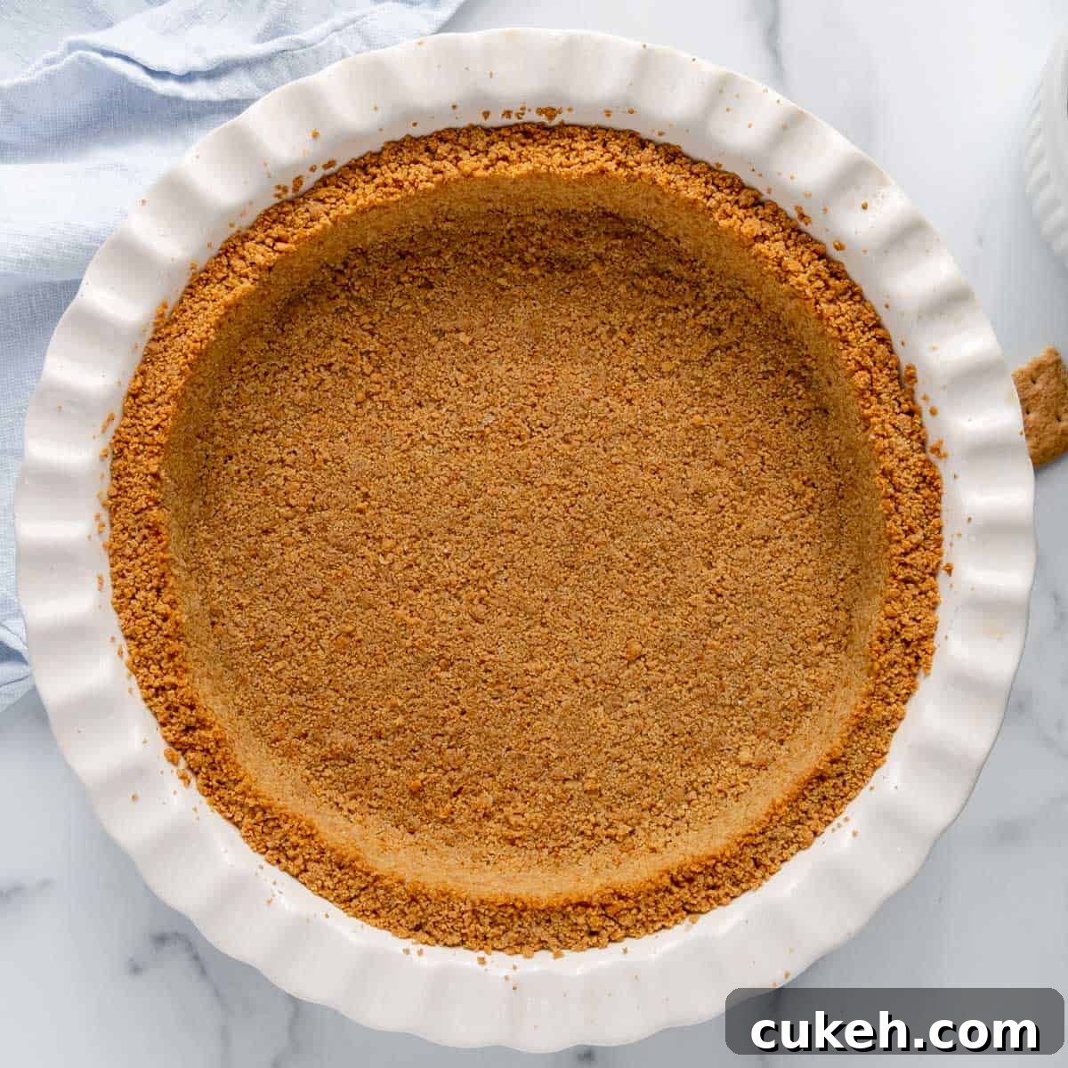 Overhead of graham cracker crust.