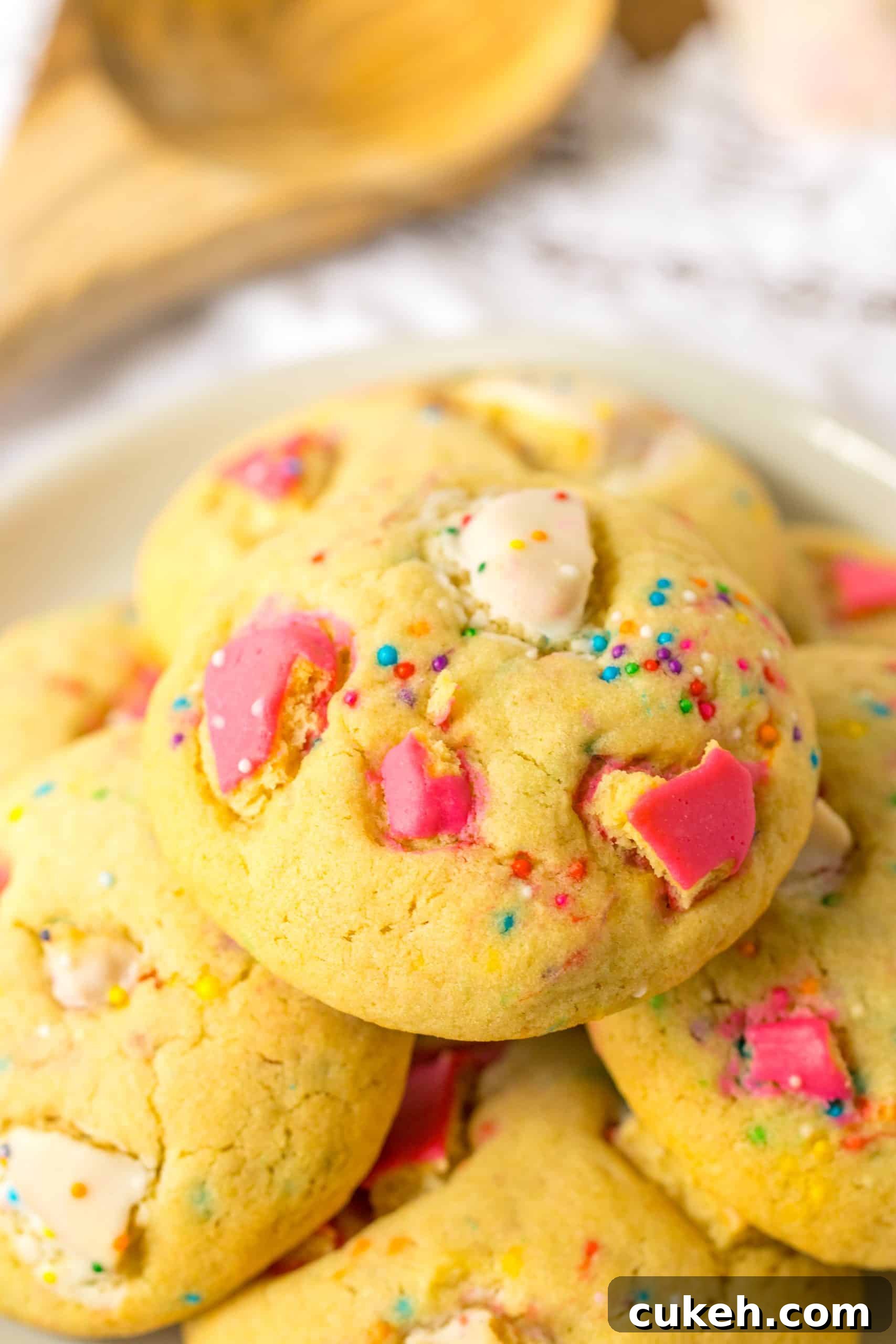 circus animal cookies piled on a white plate
