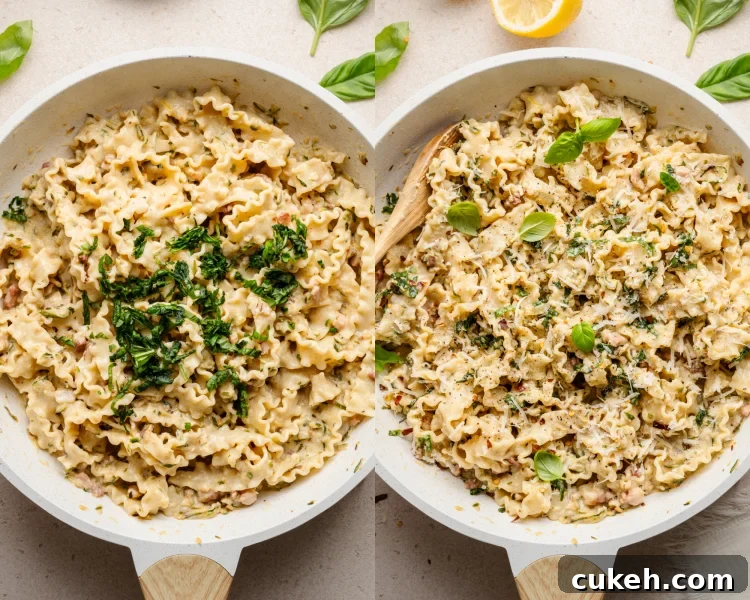 Finished zucchini lemon pasta with basil