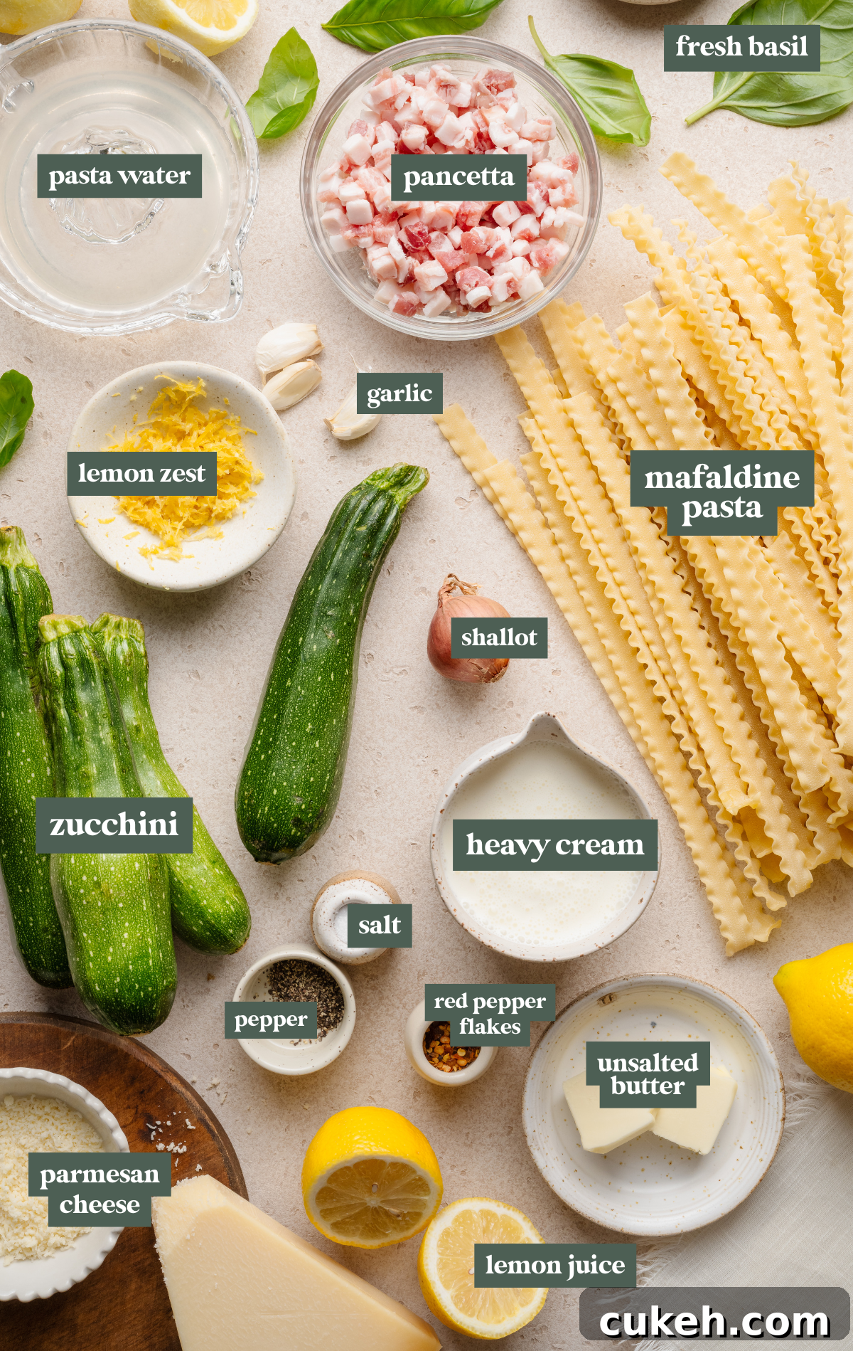 Ingredients for zucchini lemon pasta