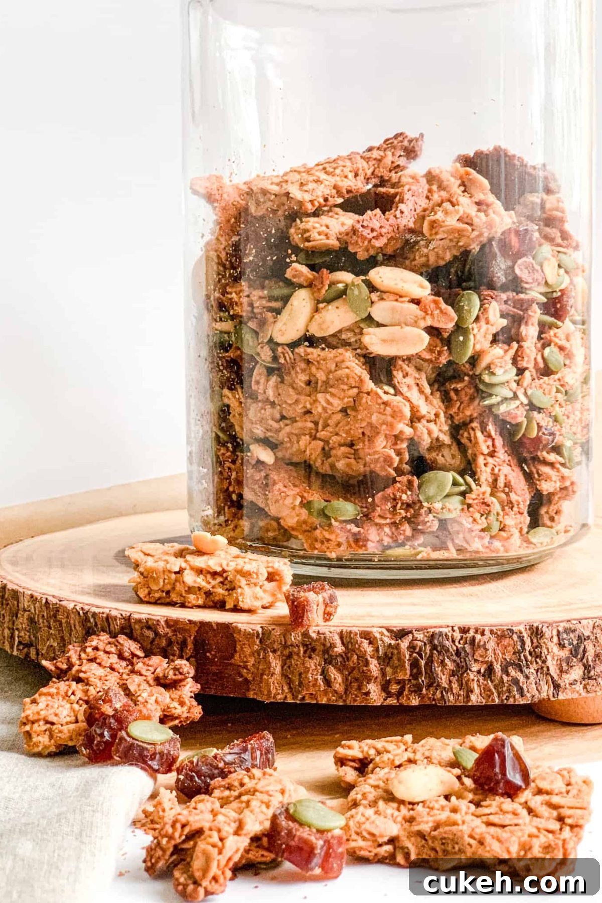 Food Photography Glass Jar of Healthy Crunchy Homemade Granola for Breakfast for Food Blog