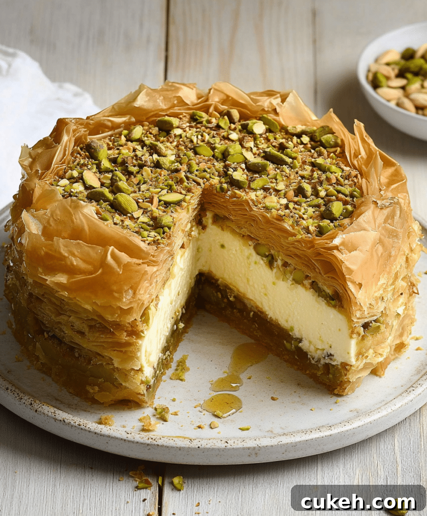 Honey Pistachio Baklava Cheesecake