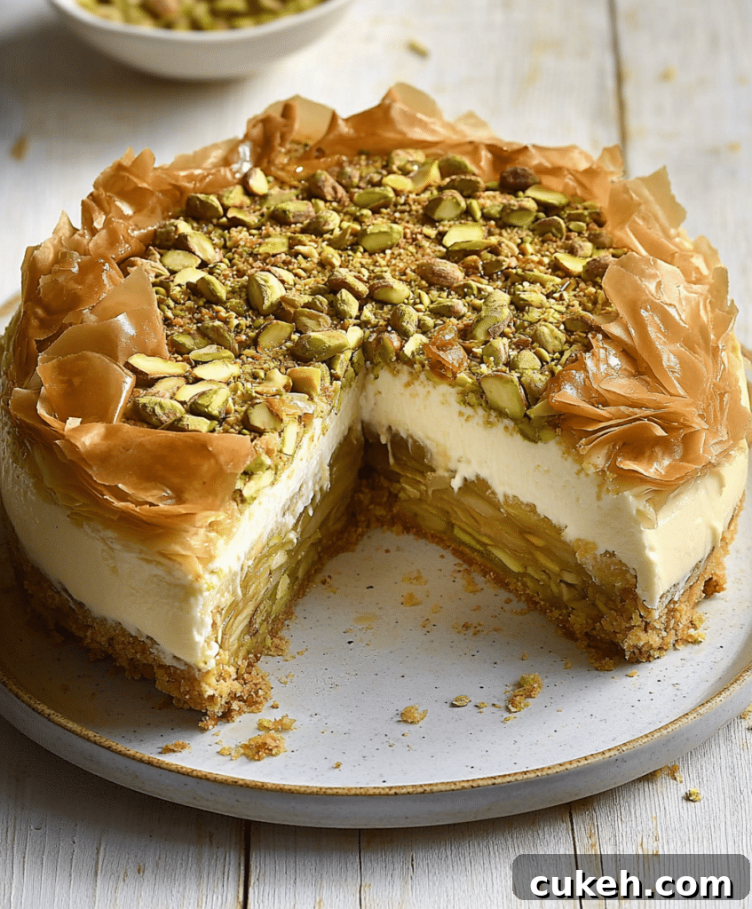 Honey Pistachio Baklava Cheesecake