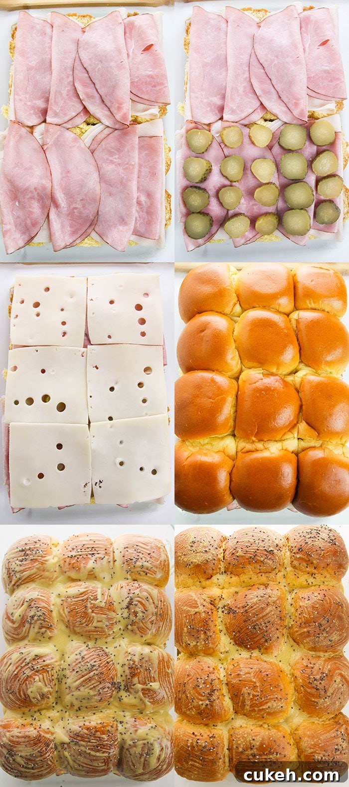 One-Pan Ham and Cheese Sliders Recipe for Quick Weeknight Meals 5 Collage Image With Step by Step Pictures on How to Make Ham and Cheese Sliders