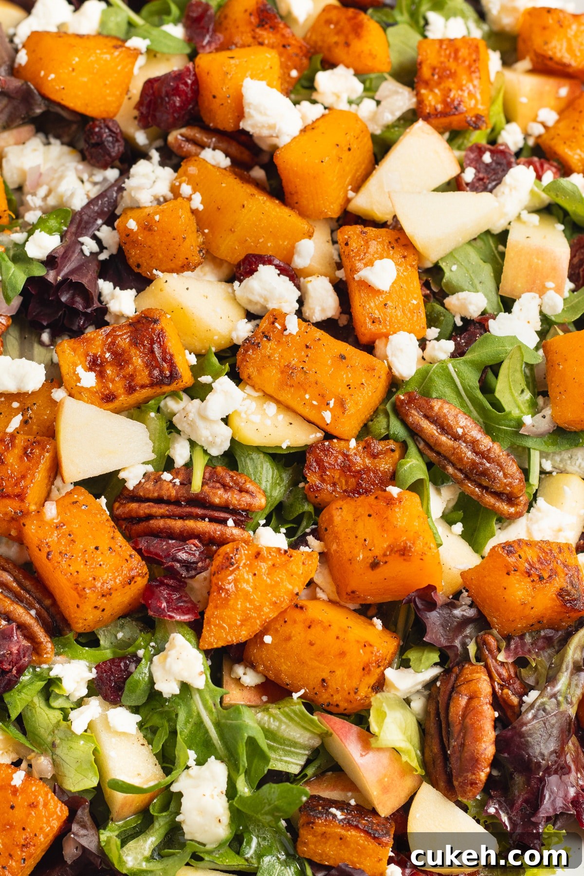 This is a picture of a plate of butternut squash feta salad.