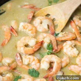 Delicious Thai Shrimp Curry simmered in Thai green curry paste and creamy coconut milk takes less than 20 minutes to make.